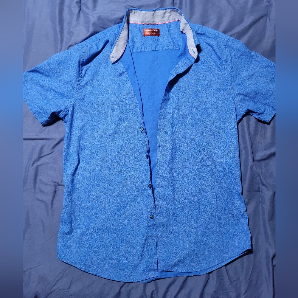 Colin's Men's Button Front Short Sleeve Shirt Blue 100% Cotton Size L